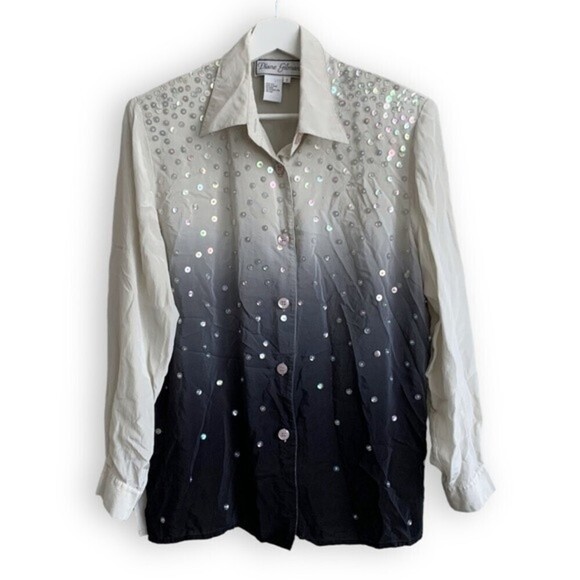 Vintage Silk Sequin Blouse Top Button Down Shirt - Picture 1 of 9